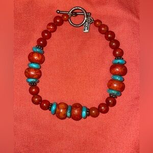 womens Red and Turquoise Beaded Bracelet
